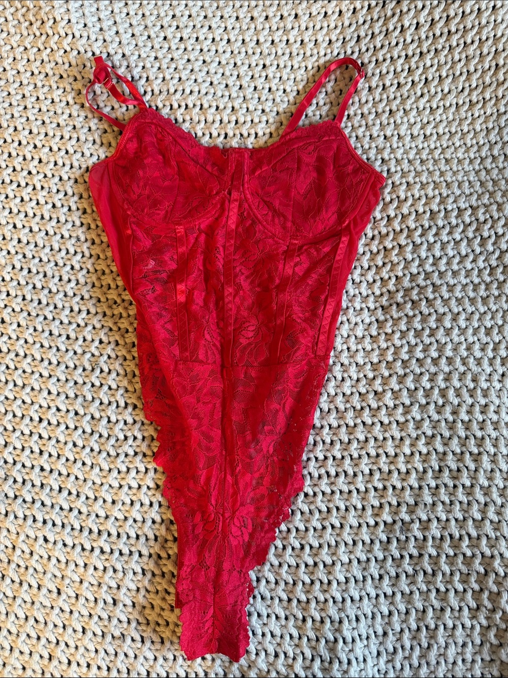 Red Lace Bodysuit Chemise with Adjustable Straps